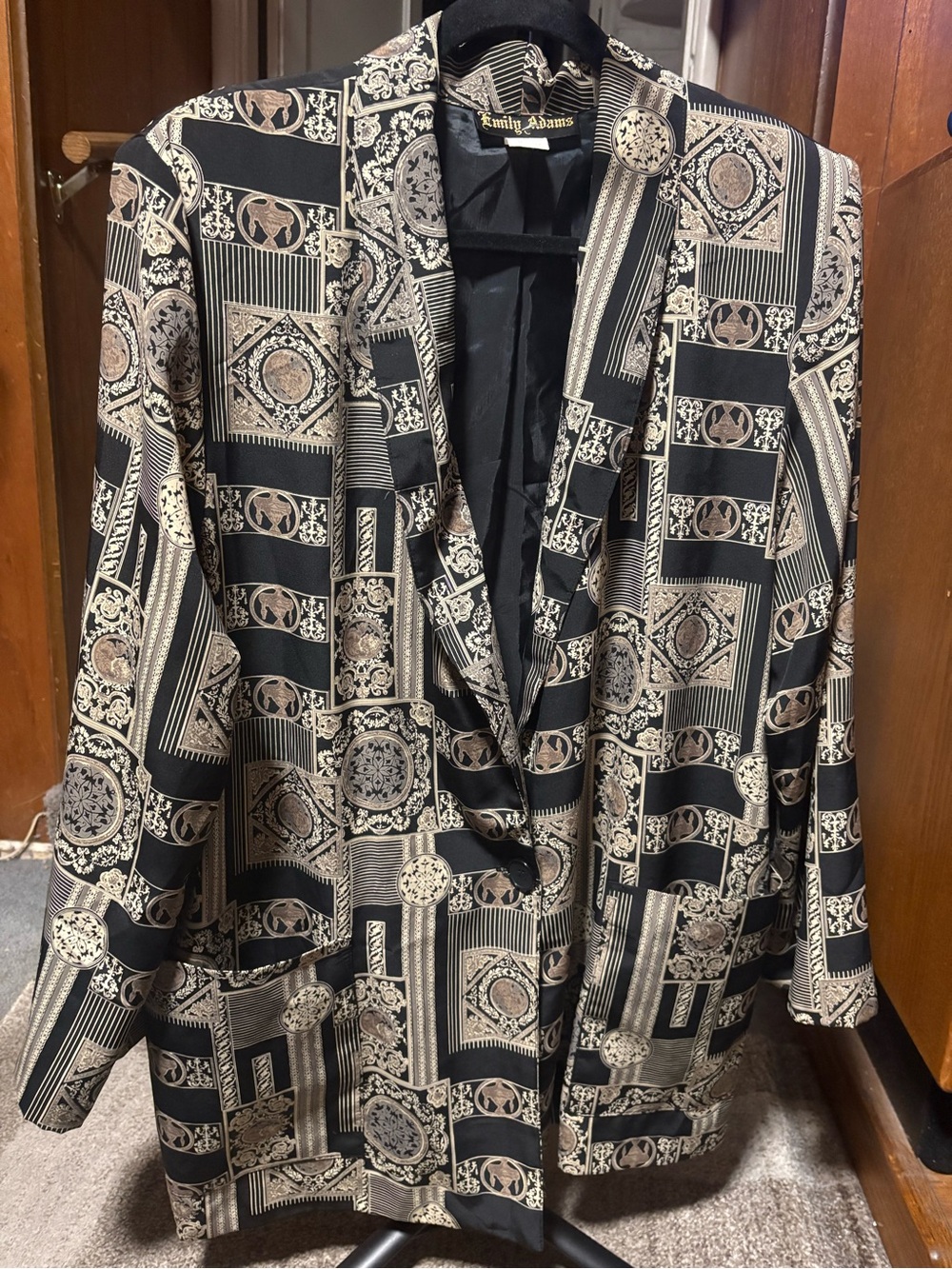 Vintage Emily Adams Geometric Tile Single Button Blazer Jacket Size 2X